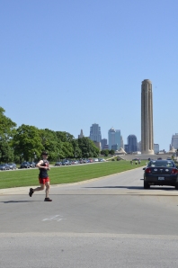 The Liberty Memorial and the Kansas City skyline in the distance.
